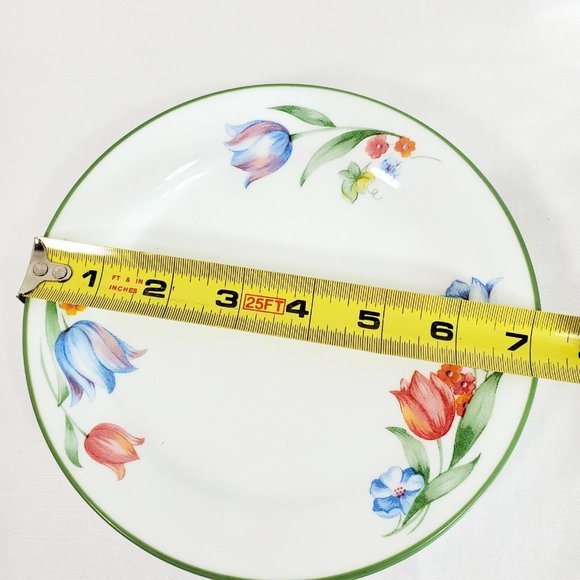 4 Corelle Fresh Cut 7.25" Bread Salad Dessert Plates Tulips green edge trim - Picture 7 of 7